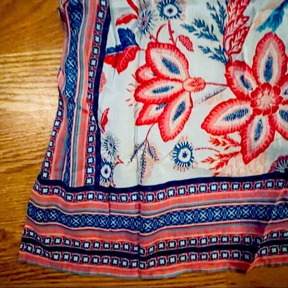 J. Jill Linen Blue & White Stripe Button Down Shirt W/ Sheer Floral Print Back - Picture 15 of 16